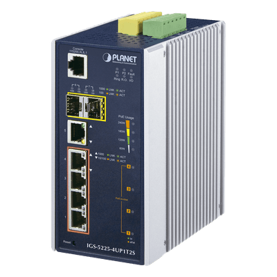 Switch Industrial Administrable 4 Puertos Gigabit c/Ultra PoE 802.3af/at, 2 Puertos SFP