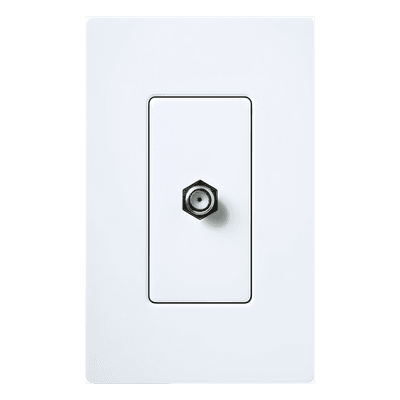 Toma de pared para cable coaxial con conector tipo F de 75 ohms, estilo Designer de la línea Claro, para señal de TV, color blanco brillante