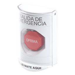 Botón Multipropósito / Texto Salida de Emergencia / Llave para Restablecer / Bocina de Alarma Integrada / Tapa de Policarbonato / 2 Relevadores Forma C / Interior