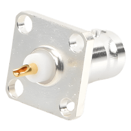 Conector BNC Hembra para Chasis, 4 Perforaciones con 12.7 mm, Plata/ Oro/ Teflón.