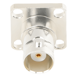 Conector BNC Hembra para Chasis, 4 Perforaciones con 12.7 mm, Plata/ Oro/ Teflón.