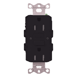 Tomacorriente GFCI autocomprobante de 15 A y 125 V, resistente a manipulaciones, con indicadores LED de estado y falla, color negro