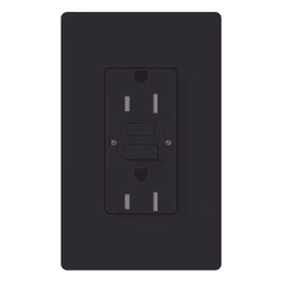 Tomacorriente GFCI autocomprobante de 15 A y 125 V, resistente a manipulaciones, con indicadores LED de estado y falla, color negro