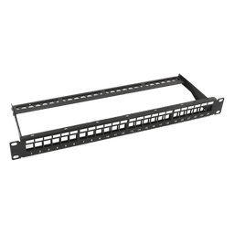 Patch Panel Modular sin Blindaje de 24 Puertos, 1U, con Barra para Organizar Cable