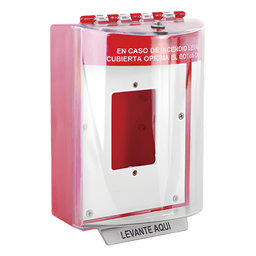 Cubierta Universal De Policarbonato Con Espaciador y Placa De Montaje Interna, Texto De Incendio En Español, Interior/Exterior, Serie Universal Stopper®