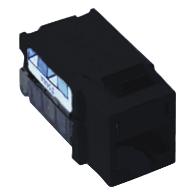 Jack RJ45 categoría 6 de 8 conductores tipo snap-in color negro para el marco de 6 puertos de la línea Claro