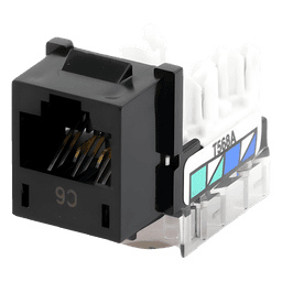 Jack RJ45 categoría 6 de 8 conductores tipo snap-in color negro para el marco de 6 puertos de la línea Claro