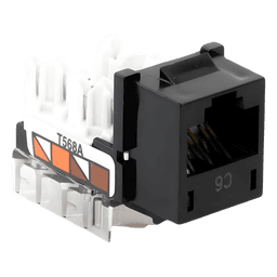 Jack RJ45 categoría 6 de 8 conductores tipo snap-in color negro para el marco de 6 puertos de la línea Claro