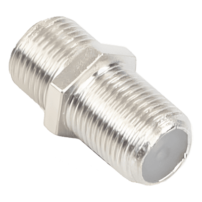 Adaptador Barril Coaxial / Conector F Hembra a F Hembra / 75 Ohm / Montaje en Línea / Zinc Niquelado / Aislante de Polietileno