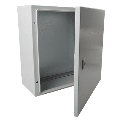 Gabinete de Acero IP66 Uso en Intemperie (400 x 400 x 200 mm) con Placa Trasera Interior de Metal y Compuerta Inferior Atornillable (Incluye Chapa y Llave T).