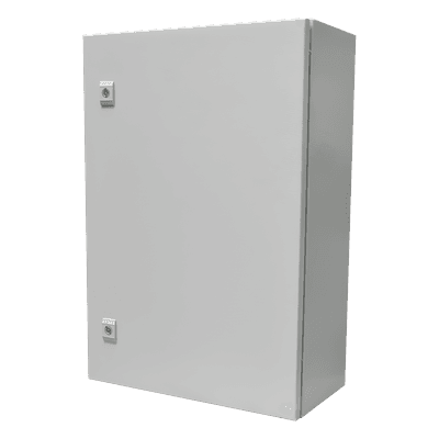 Gabinete de Acero IP66 Uso en Intemperie (500 x 700 x 250 mm) con Placa Trasera Interior Metálica y Compuerta Inferior Atornillable (Incluye Chapa y Llave T).