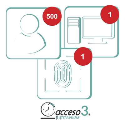 [BAJO PEDIDO] Licencia para software de Tiempo & Asistencia compatible con SISTEMAS DE NOMINA / 500 Empleados / 1 Reloj checador / 1 PC / Acceso3 - TITANIUM