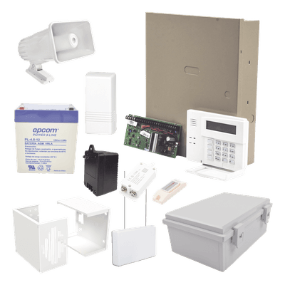 Kit de alarma vecinal con panel de 48 zonas, hasta 40 botones de pánico inalámbricos y sirena de 30 W