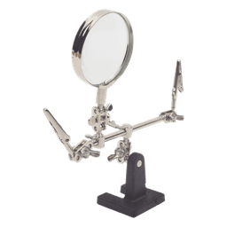 Soporte con lupa y brazos con clip / Lupa 6.2 cm / Aumento 3x / Base hierro fundido / 289 g / 14 x 8 cm (5.5 x 3.1 pulgadas)
