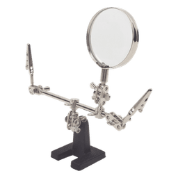 Soporte con lupa y brazos con clip / Lupa 6.2 cm / Aumento 3x / Base hierro fundido / 289 g / 14 x 8 cm (5.5 x 3.1 pulgadas)