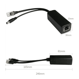Cable divisor PoE pasivo de 48-55 Vcc @ 12 Vcc, 2 A. Aplicaciones como adaptar micrófonos en cámaras IP