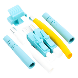 Conector de Fibra Óptica LC Duplex / Epoxi y Pulido / Multimodo / Fibra Recubierta / Color Aqua / 50 Unidades por Caja