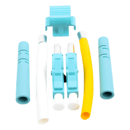 Conector de Fibra Óptica LC Duplex / Epoxi y Pulido / Multimodo / Fibra Recubierta / Color Aqua / 50 Unidades por Caja