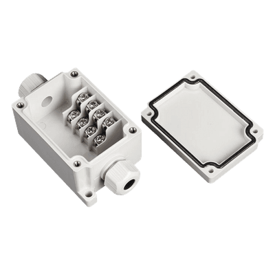 Caja de Conexión Exterior / 4 Líneas Paralelo / IP66 / Calibre 12-22 AWG / -40°C a +120°C / 110 VCA / 12-24 VCC