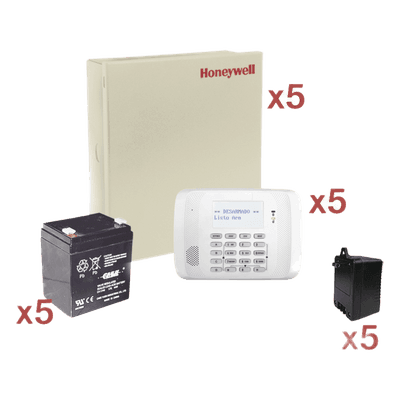 Kit de 5 paneles de alarma cableados de 8 zonas con teclado inalámbrico, batería y transformador, para instaladores