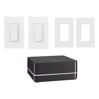 Kit de control de iluminación RA2 Select con repetidor principal, atenuador de 600 W, interruptor de 8 A y dos placas Claro, control desde la app Lutron y asistentes de voz