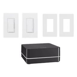 Kit de control de iluminación RA2 Select con repetidor principal, atenuador de 600 W, interruptor de 8 A y dos placas Claro, control desde la app Lutron y asistentes de voz