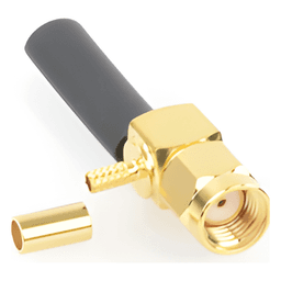 Conector Coaxial SMA Macho Inverso / Ángulo Recto / Anillo Plegable / Compatibilidad RG-174/U y Belden 8216 / Cuerpo Bronce con Recubrimiento de Oro / Aislante Teflón