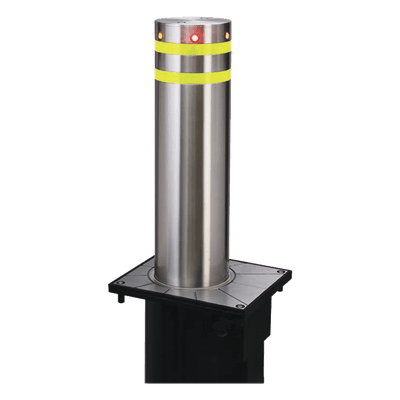Bolardo Neumático / Acero Inoxidable 304 / Diámetro 220 mm / Altura 750 mm / Elevación 3-5 s / Resistencia Impacto 250,000 J / LED Rojo / 100 Ciclos/Hora