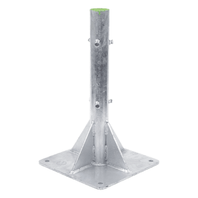 Base para Mástil / Tubo 2" Ced. 30 / Altura 80 cm (2.6 ft) / Base 50 x 50 cm / Galvanizado por Inmersión / 4 Barrenos de Fijación