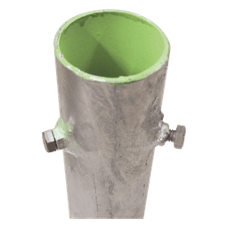 Base para Mástil / 30 x 30 cm / Tubo 50 cm (19.7 in) / Galvanizado en Caliente / Tornillos Opresores 3/8'' / Mástiles 1'' a 2''