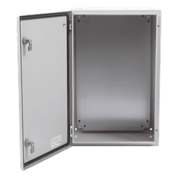 Gabinete de Acero IP66 Uso en Intemperie (400 x 600 x 250 mm) con Placa Trasera Interior Metálica y Compuerta Inferior Atornillable (Incluye Chapa y Llave T).