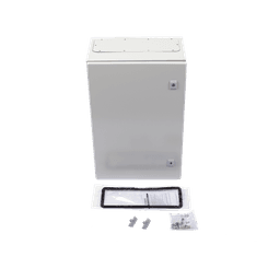 Gabinete de Acero IP66 Uso en Intemperie (400 x 600 x 250 mm) con Placa Trasera Interior Metálica y Compuerta Inferior Atornillable (Incluye Chapa y Llave T).