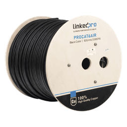 Bobina de Cable FTP con Mensajero de Acero de 305 Metros (1000 Pies) Cat6+ Calibre 23, Color Negro, para Aplicaciones en Video Vigilancia y Redes de Datos / Uso en Intemperie y Aplicaciones Aéreas