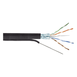 Bobina de Cable FTP con Mensajero de Acero de 305 Metros (1000 Pies) Cat6+ Calibre 23, Color Negro, para Aplicaciones en Video Vigilancia y Redes de Datos / Uso en Intemperie y Aplicaciones Aéreas