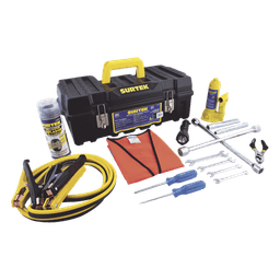Juego de Herramientas Automotriz / 14 Piezas / Gato 2 Toneladas / Cables Pasacorriente 2.5 m (8.2 ft) / Llaves 8-15 mm / Poncholina 12 oz