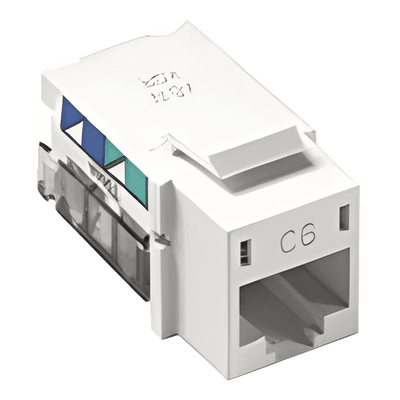 Jack RJ45 categoría 6 de 8 conductores para voz y datos, inserto a presión para el frame Claro de 6 puertos, color blanco