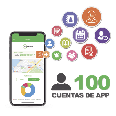 Licencia para realizar checadas de asistencia desde Smartphone (APP) con envío de fotografía y ubicación por GPS / Compatible con BIOTIMEPRO / Licencia para 100 usuario