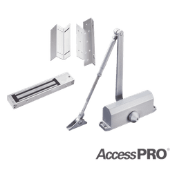 Kit para control de acceso incluye Chapa magnética de 600Lbs / Montajes L y Z / Cierra puerta para 45-65Kg.