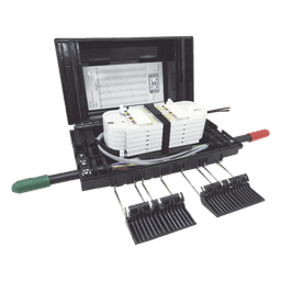 Caja de Empalme de Fibra Óptica / IP65 / Aérea / 144 Empalmes / 6 Charolas / 4 Entradas 4-16 mm / -40°C a +65°C / 13.8x8.3x4.3 in