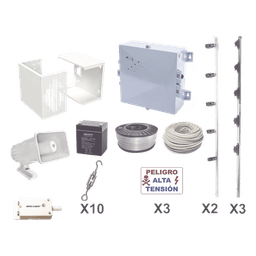 Kit de Cerco Eléctrico Perimetral / 25 m (82 ft) / 12,000V / Consumo 1.2 kW/mes / Tecnología SMT / Respaldo con Batería