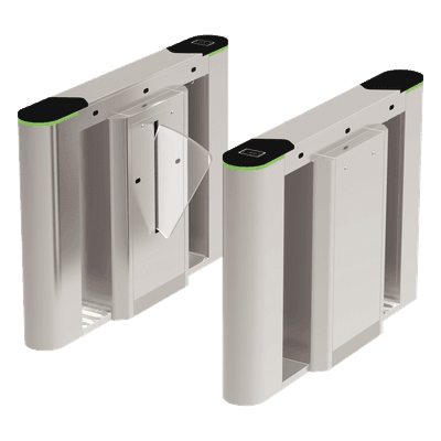 Puerta de cortesía tipo FLAP bidireccional / 30 personas por minuto / Acabado de Lujo / Apertura en 1 segundo / Acero inoxidable / Indicadores LED / Alarma por acceso denegado
