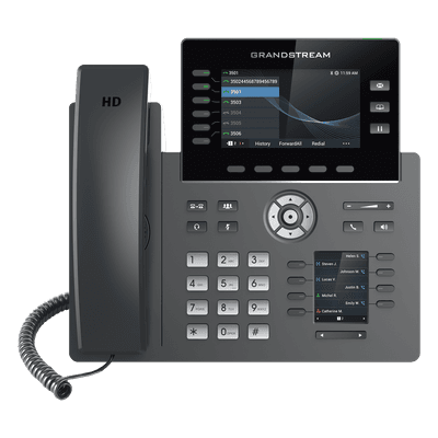 Teléfono IP Wi-Fi, Grado Operador, 6 líneas SIP con 6 cuentas, pantalla a color 4.3", puertos Gigabit, Bluetooth, PoE, codec Opus, IPV4/IPV6 con gestión en la nube GDMS