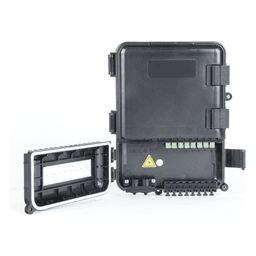 Caja de Distribución de Fibra Óptica / 24 Empalmes / 8 Acopladores SC/APC Simplex / IP55 Exterior / Montaje en Poste