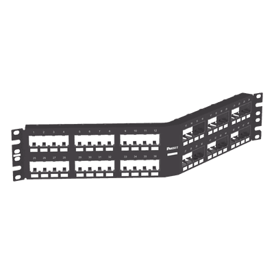 Panel de Parcheo Modular Mini-Com (Sin Conectores), Angulado Instalación la Ras, Sin Blindaje, de 48 Puertos, 2UR