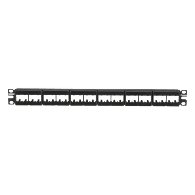 Panel de Parcheo Modular Mini-Com (Sin Conectores), Plano, Sin Blindaje, Con Etiqueta y Cubierta, de 24 Puertos, 1UR