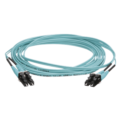 Jumper de Fibra Optica Multimodo 50/125 OM4, LC-LC Duplex, OFNR (Riser), Color Aqua, 3 Metros (9.84 Pies)