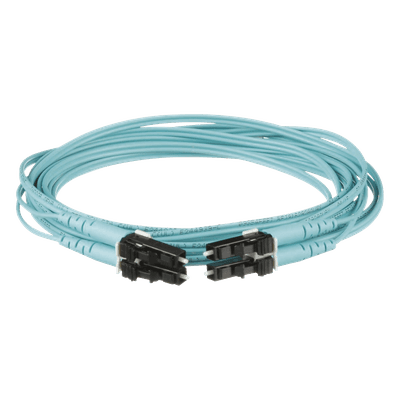 Jumper de Fibra Optica Multimodo 50/125 OM3, LC-LC Duplex, OFNR (Riser), Color Aqua, 9 Metros (29.53 Pies)