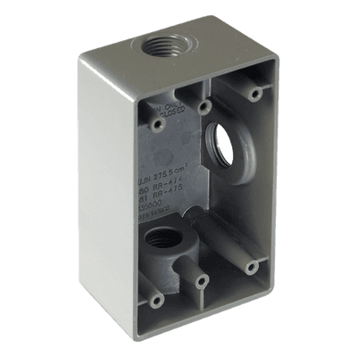 Caja Condulet FS de 3/4" ( 19.05 mm) con tres bocas a prueba de intemperie.