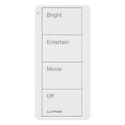 Control Pico inalámbrico de 4 botones con escenas grabadas para sala (Bright, Entertain, Movie y Off), compatible con Caseta Wireless y RA2 Select, blanco brillante