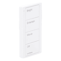Control Pico inalámbrico de 4 botones con escenas grabadas para sala (Bright, Entertain, Movie y Off), compatible con Caseta Wireless y RA2 Select, blanco brillante